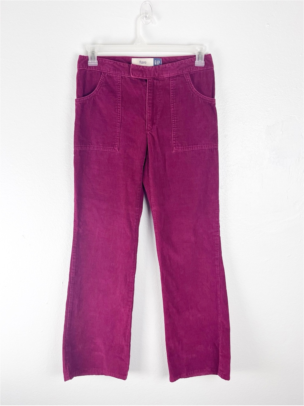 GAP Burgundy Mid Rise Front Flat Pockets Corduroy Flare Jeans 8 Casual Boho